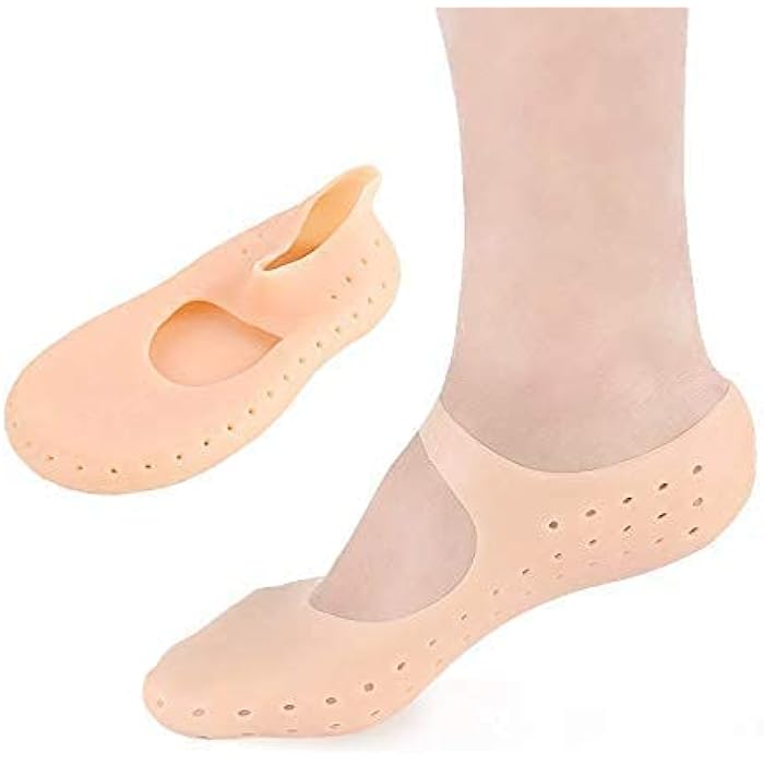 SPAREQUE Silicone Socks, Moisturising Gel Socks Foot Anti-Cracking Protector Foot Care Tool Prevention Socks For Dry Feet Ankles Cracked Heel Repair Foot Care Socks For Women Men - Cream - Image 2